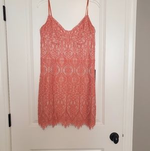 NWT Express Coral Lace Bustier Mini Dress Sz L